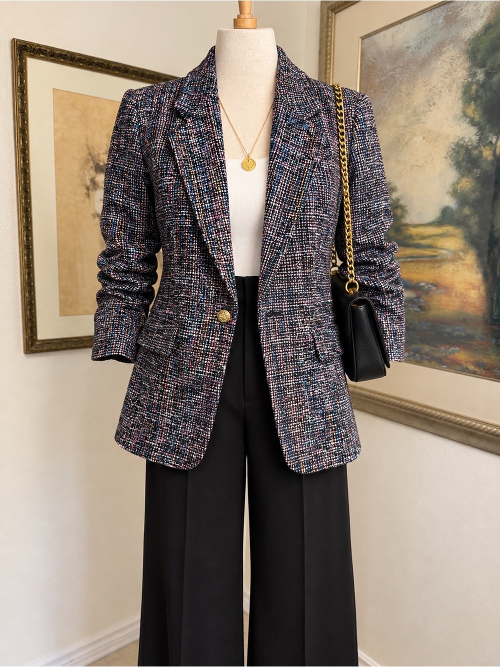 JACKET - TABOH Vintage Multicolor 100% Silk Boucle Women’s Blazer Size MED